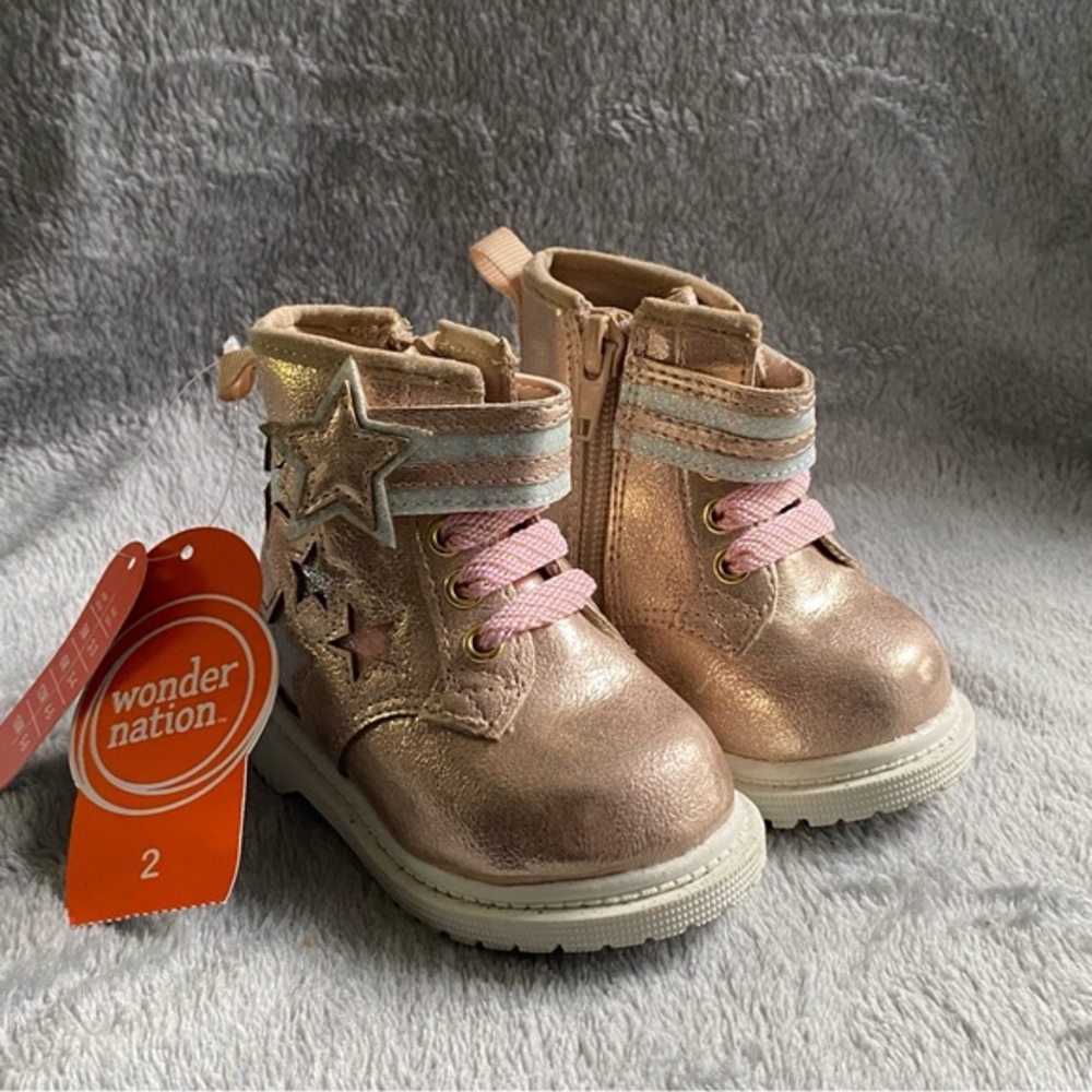 Wonder Nation Shoes Boots Girls Size 2 Stars Velcro Strap New With Tags